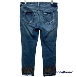 True Religion Womens 30 Cora Crop Jeans Studded Embellished Mid Rise Straight